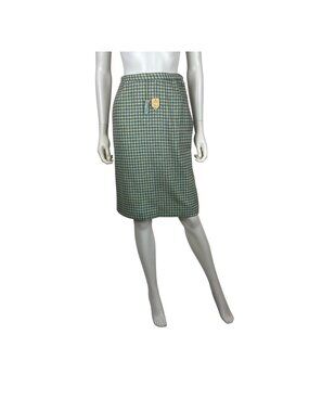 Vintage 50s Houndstooth Skirt Womens XXS Baby Blue Wool Straight Knee Length